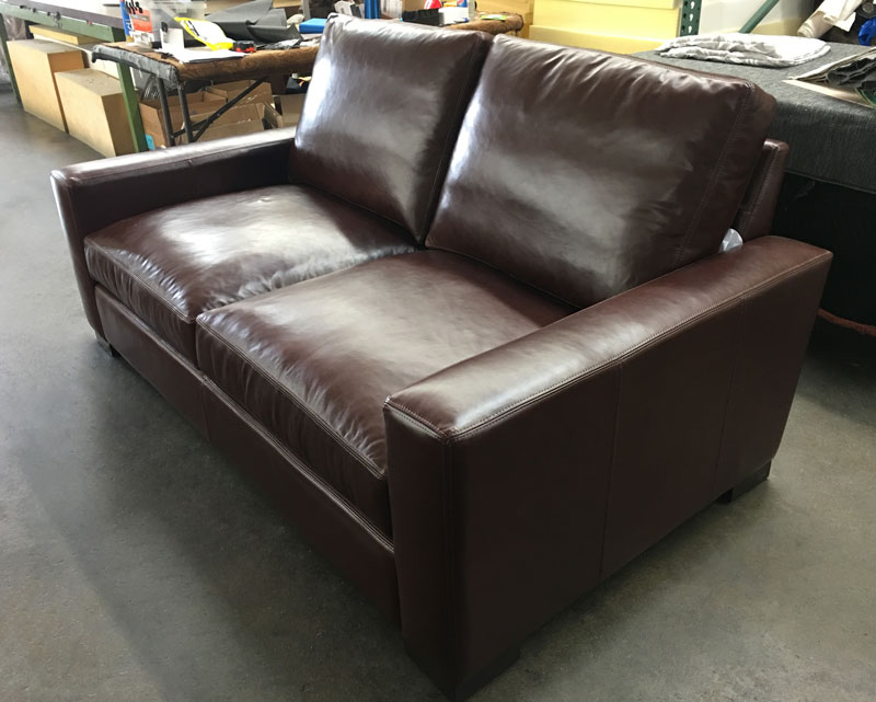 Right front view of Braxton Leather Sofa in Italian Range Chocolate Leather