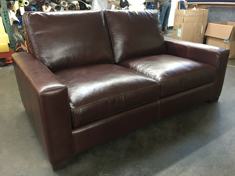 Right front view of our Braxton Leather Sofa in Italian Range Chocolate Leather