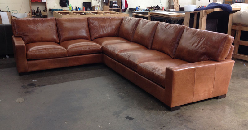 Braxton Leather L Sectional in Mont Blanc Sycamore