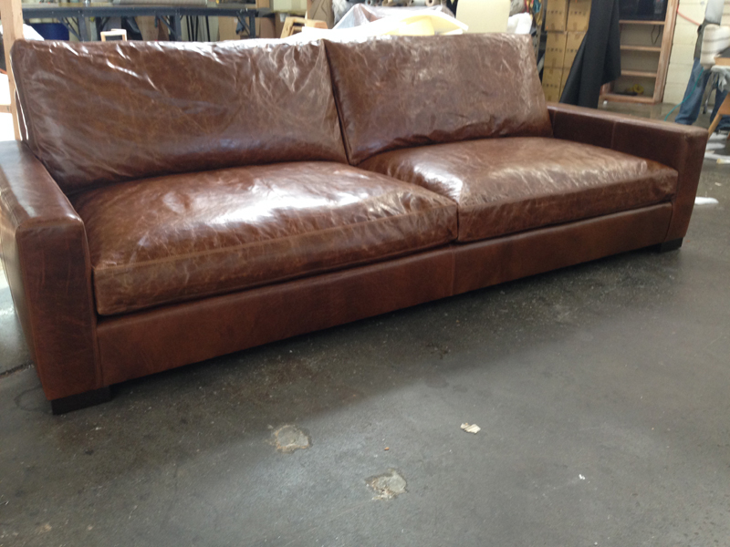 9ft Braxton Twin Cushion Leather Sofa, Brompton Brown Leather Sofa