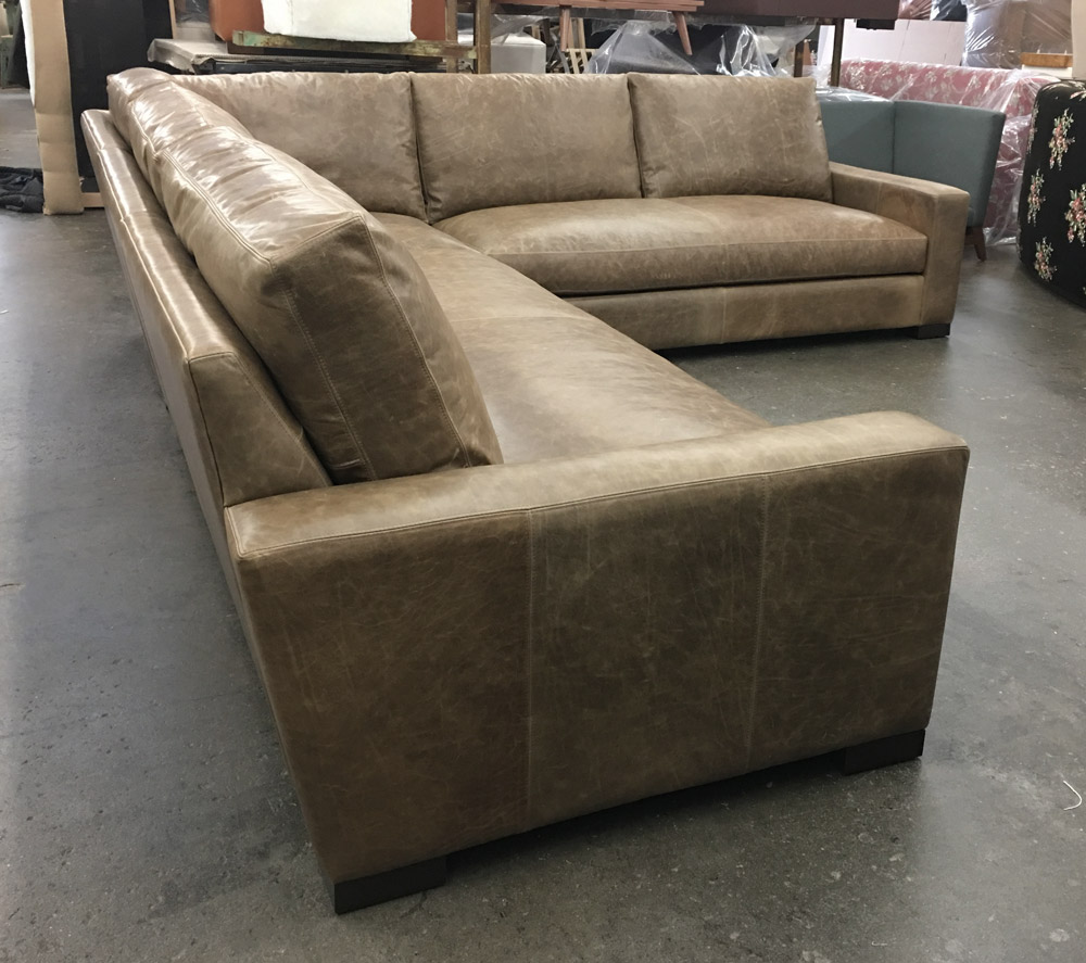 Braxton L Sectional in Italian Berkshire Burlap - Left rear view