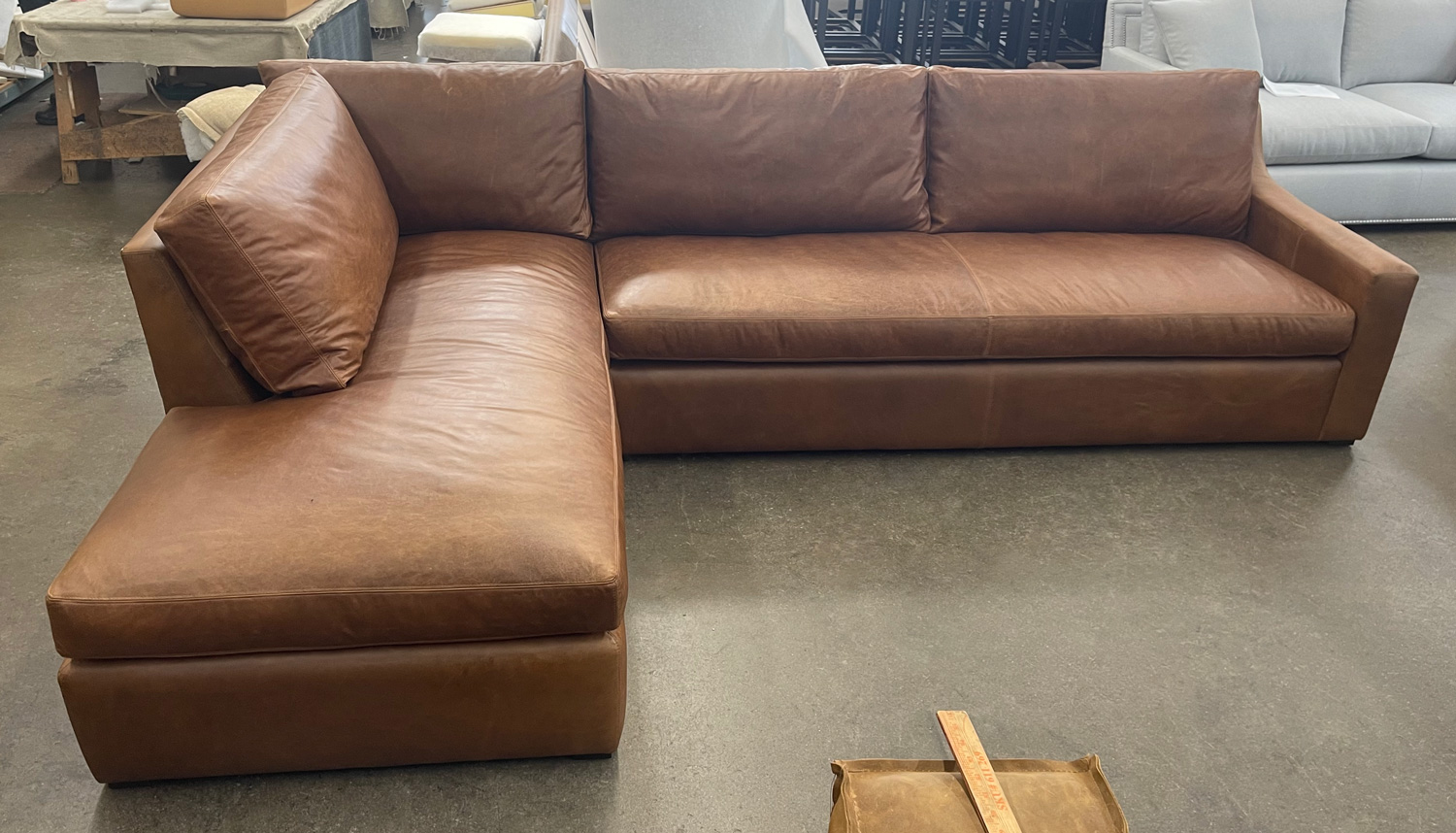 Julien Track Arm Leather Bumper Sectional Sofa in Italian Berkshire Chestnut-Front view