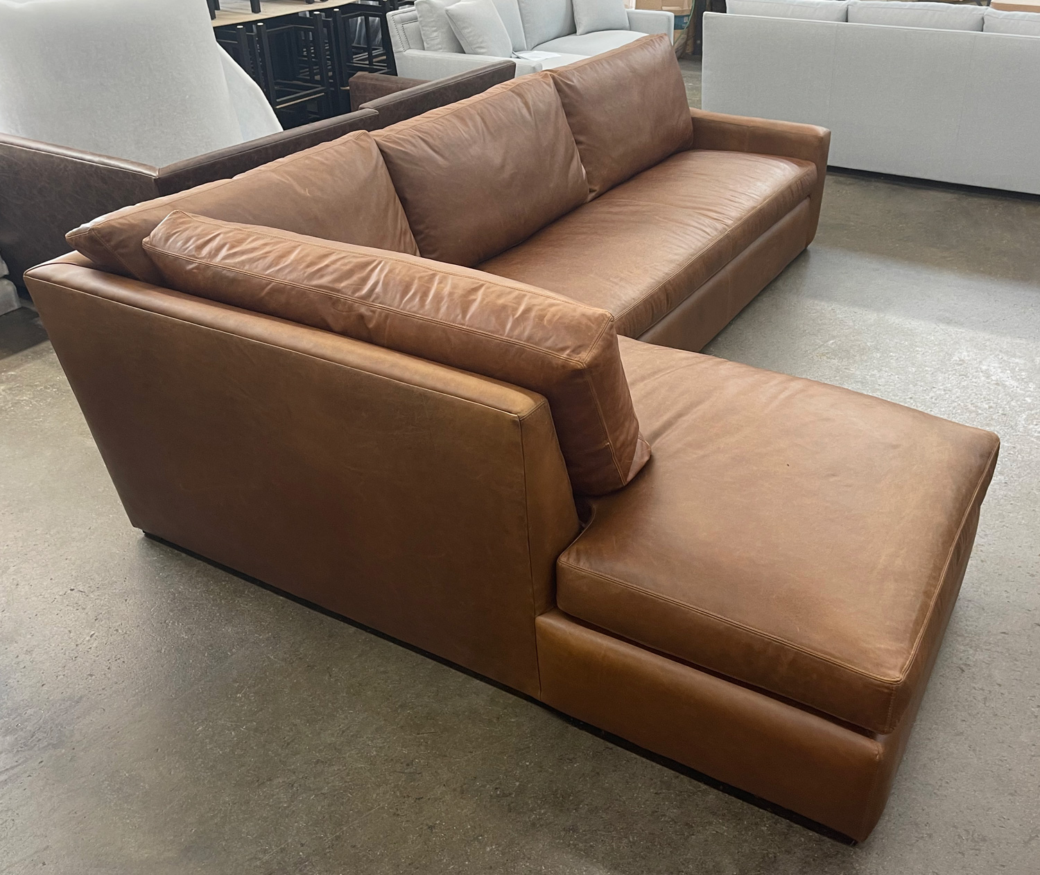 Julien Track Arm Leather Bumper Sectional Sofa in Italian Berkshire Chestnut-laf angle view