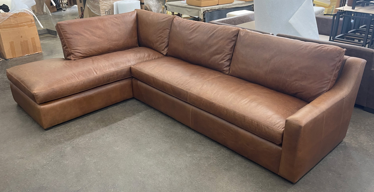 Julien Track Arm Leather Bumper Sectional Sofa in Italian Berkshire Chestnut-raf high angle view