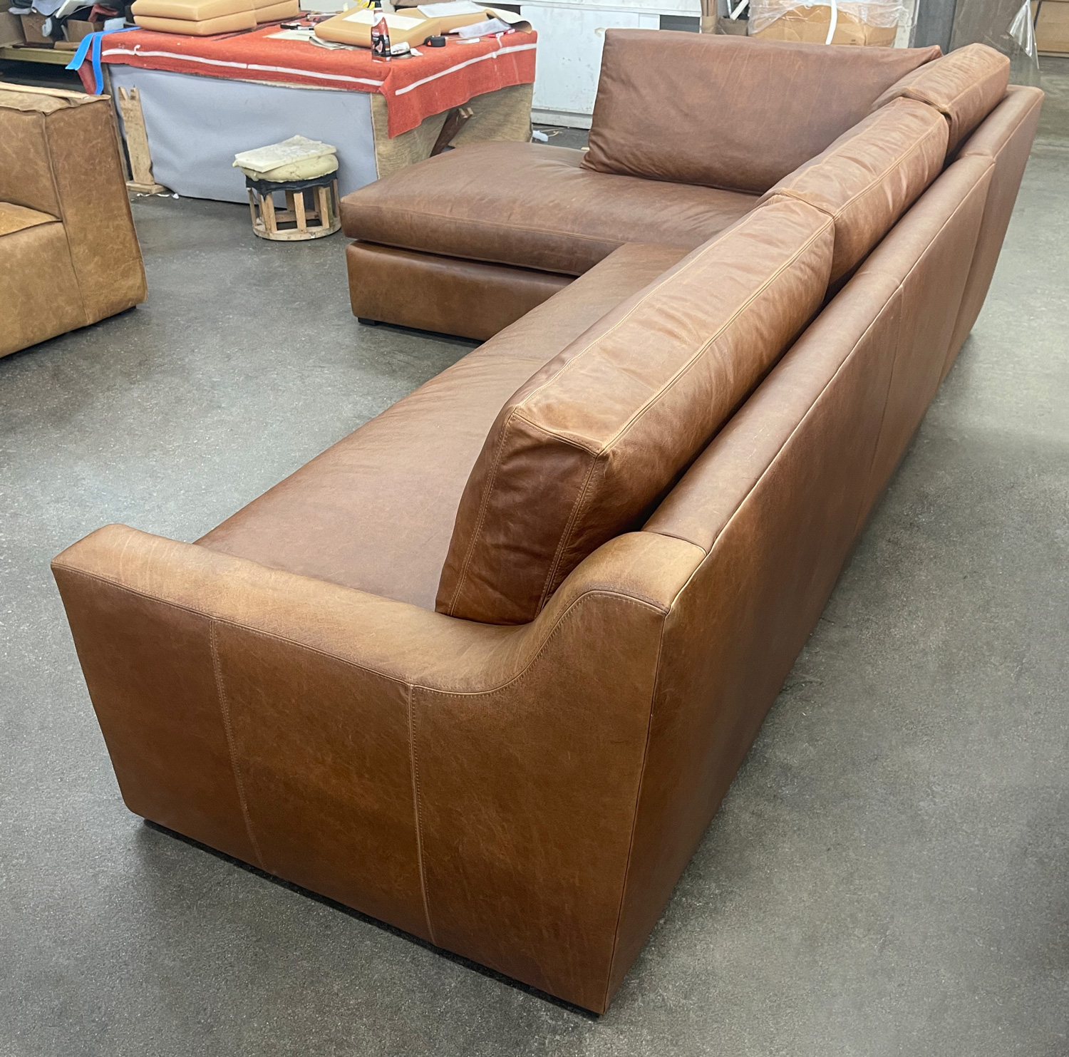 Julien Track Arm Leather Bumper Sectional Sofa in Italian Berkshire Chestnut-rear-RAF side view