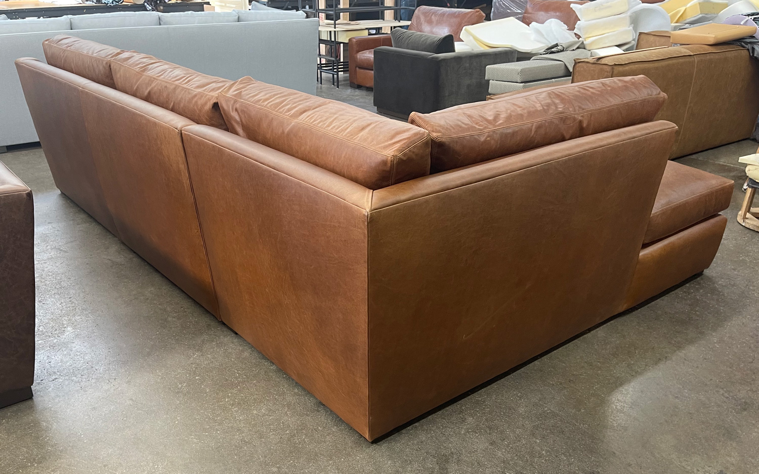 Julien Track Arm Leather Bumper Sectional Sofa in Italian Berkshire Chestnut-rear view