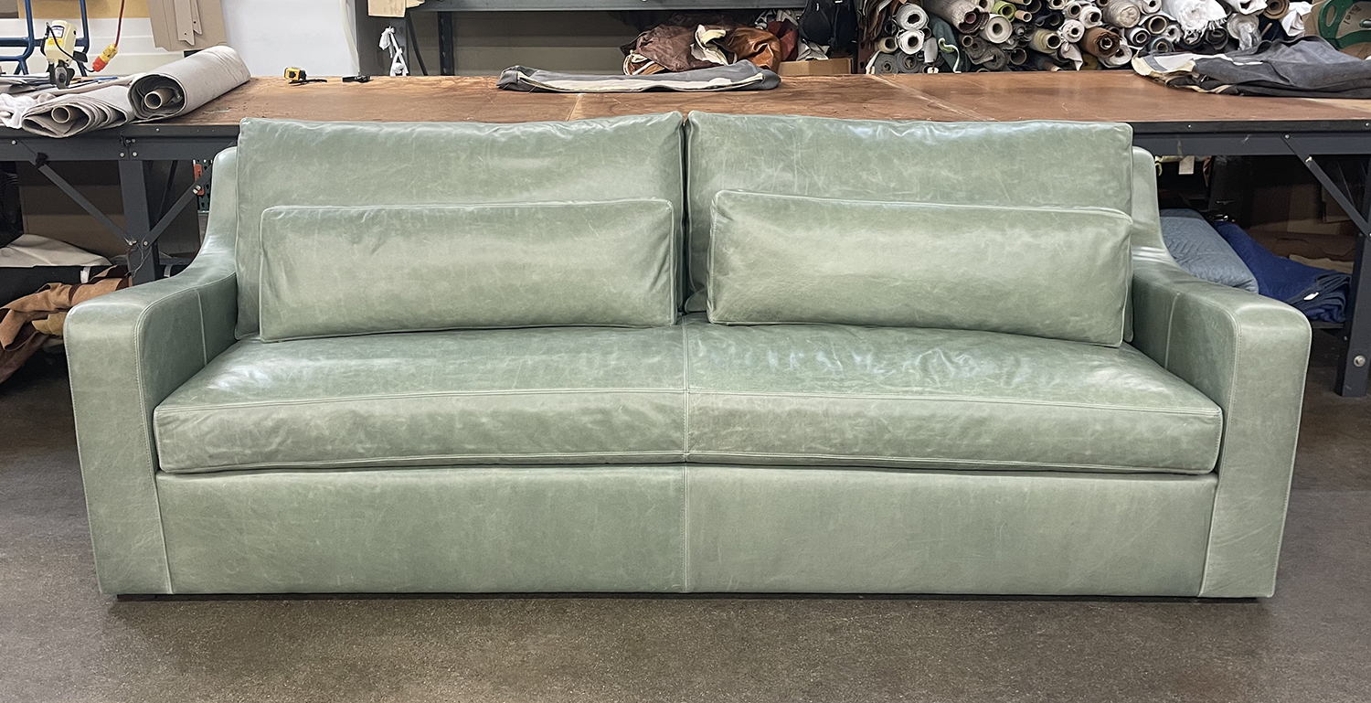 Julien Slope Arm Sofa in Mont Blanc Seaglass leather - front view