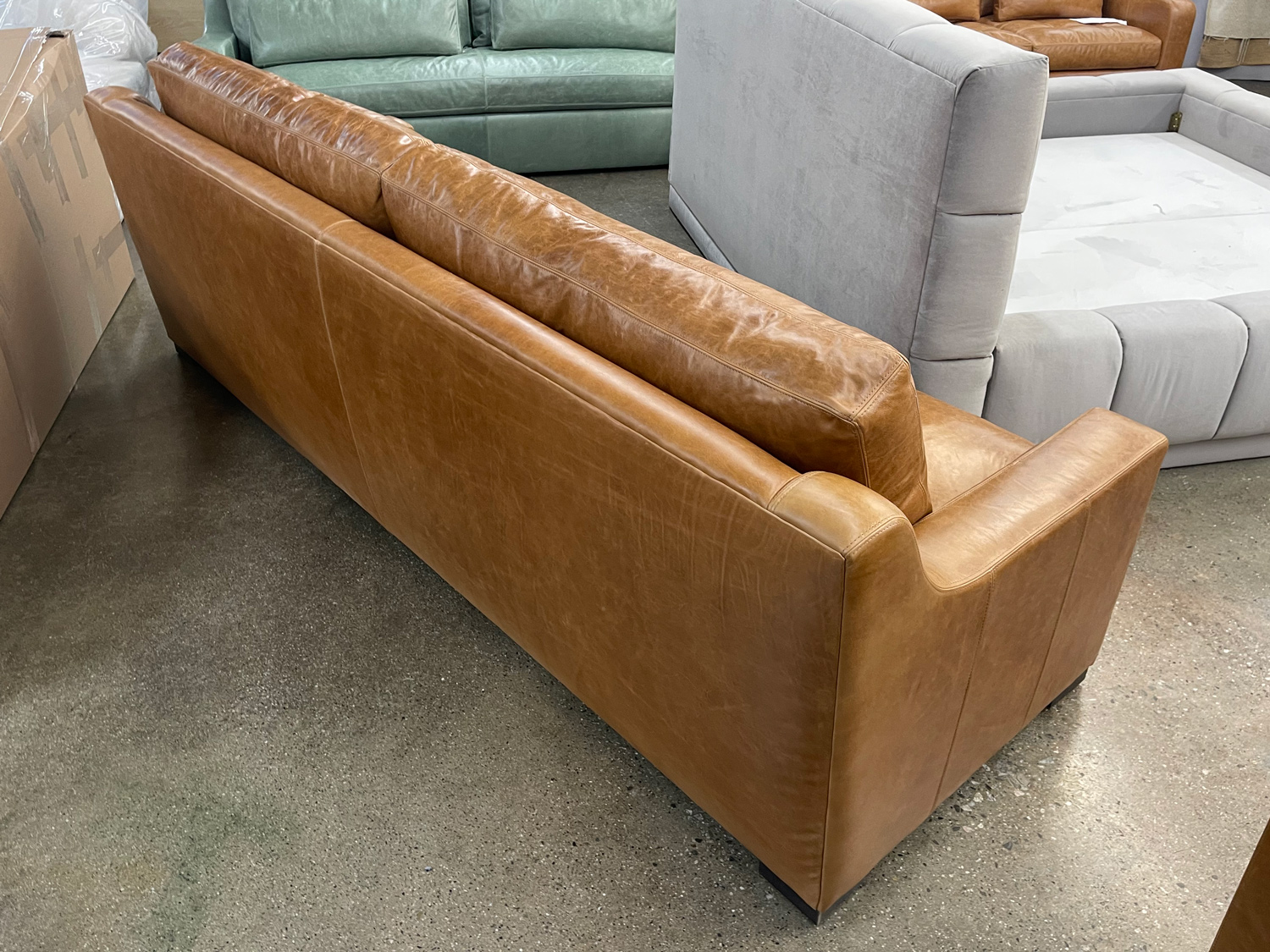 Julien Track Arm Sofa in Mont Blanc Sycamore Leather - 108" x 38" - rear angle view