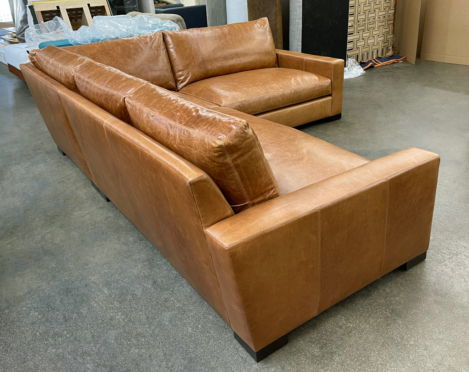 Braxton Mini L Sectional Sofa in Italian Mont Blanc Sycamore Leather - LAF rear angle view
