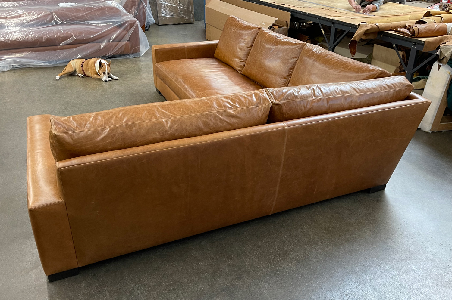 Braxton Mini L Sectional Sofa in Italian Mont Blanc Sycamore Leather - LAF rear view