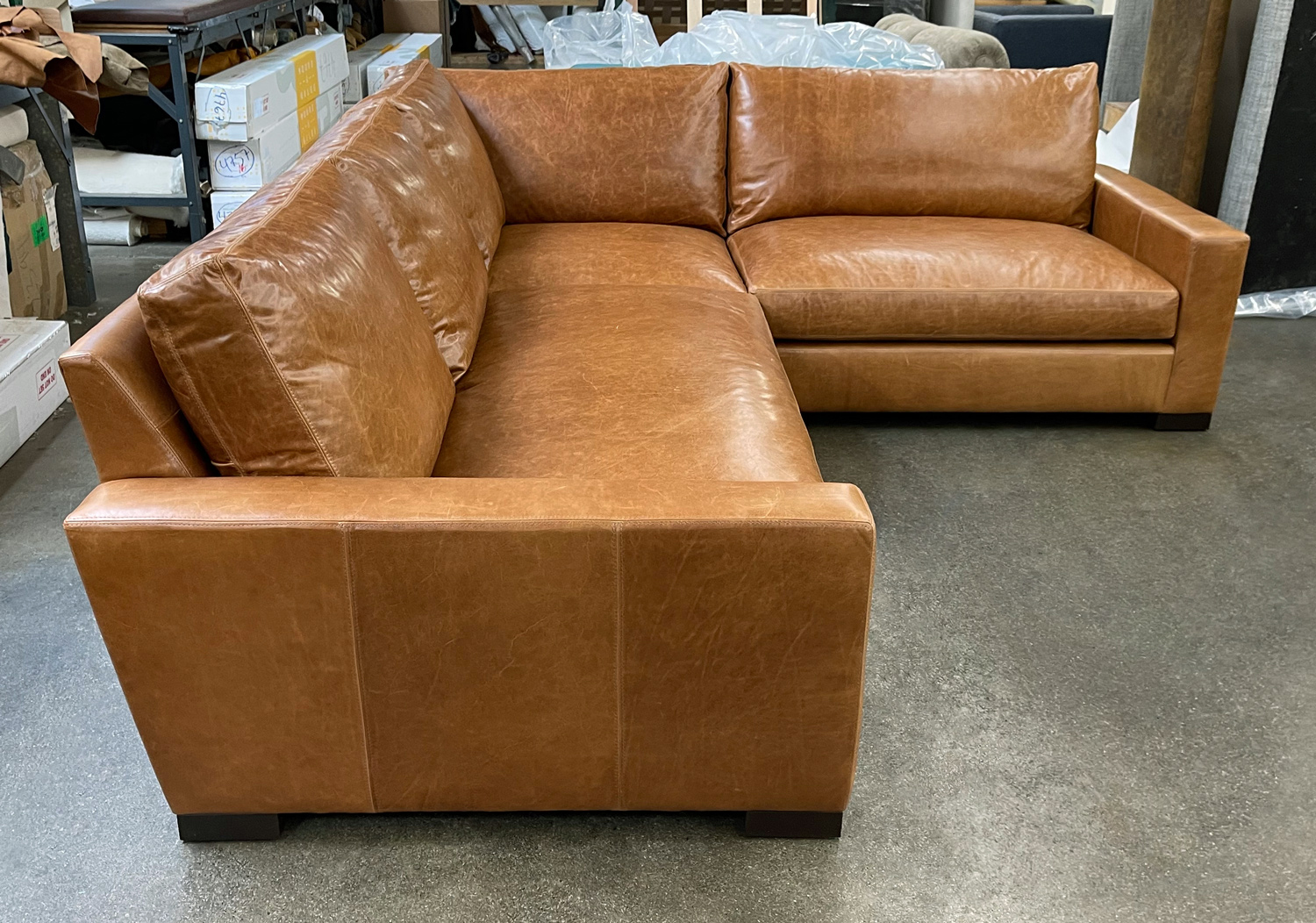 Braxton Mini L Sectional Sofa in Italian Mont Blanc Sycamore Leather - LAF side view