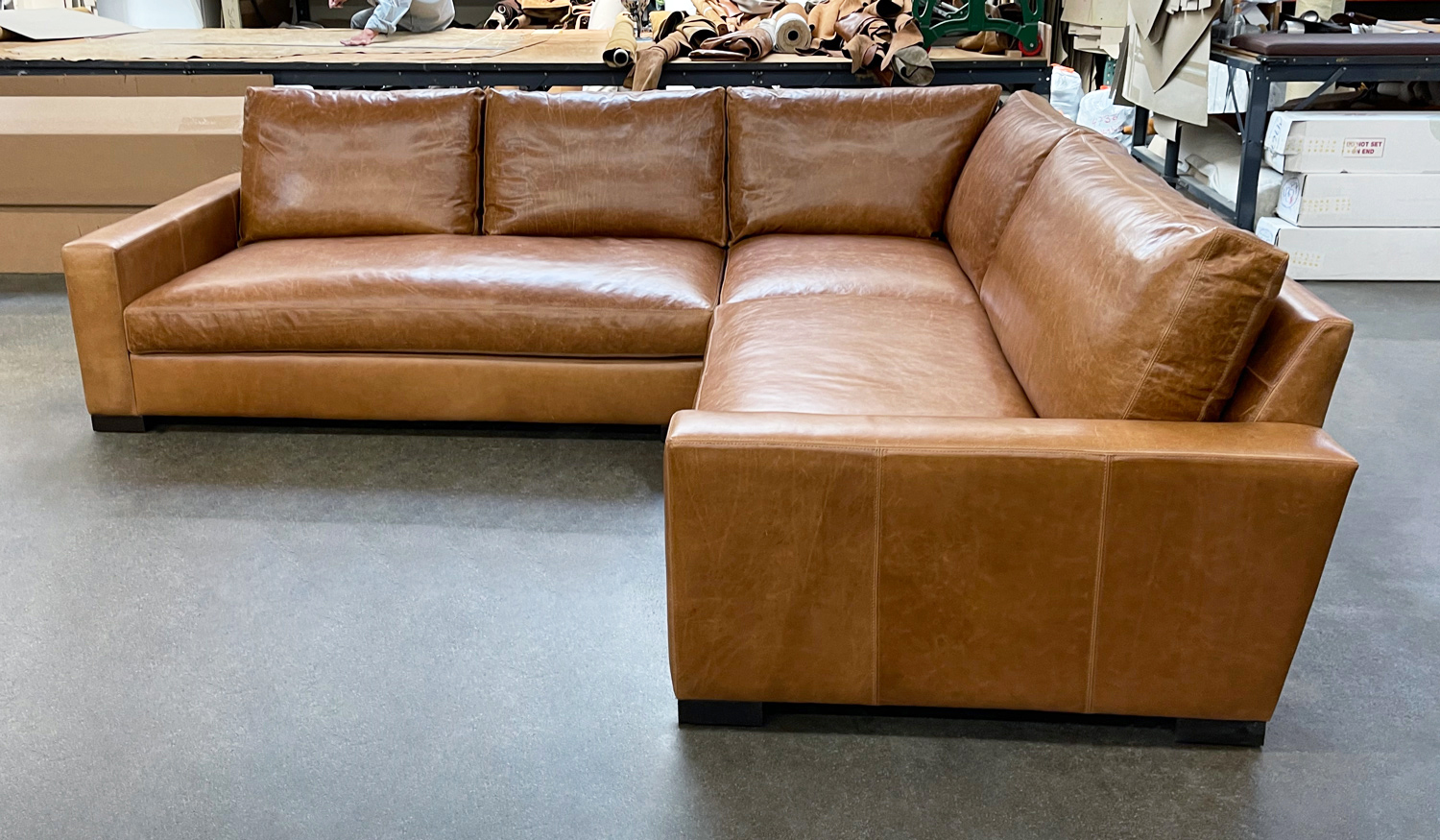 Braxton Mini L Sectional Sofa in Italian Mont Blanc Sycamore Leather - RAF side view