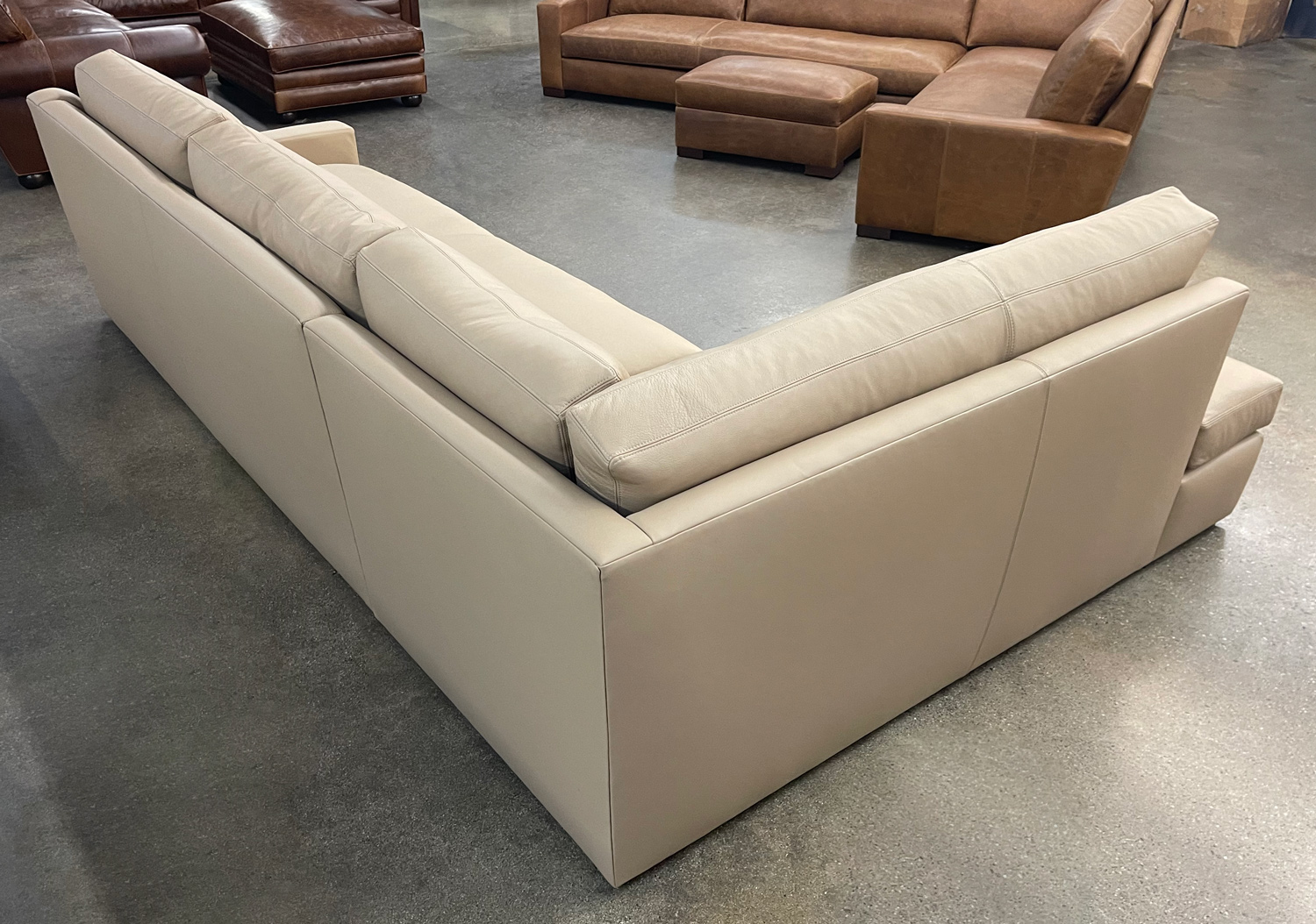 LAF Julien Track Arm Bumper Chaise Sectional Sofa in Jet Buckskin Leather - LAF rear angle view