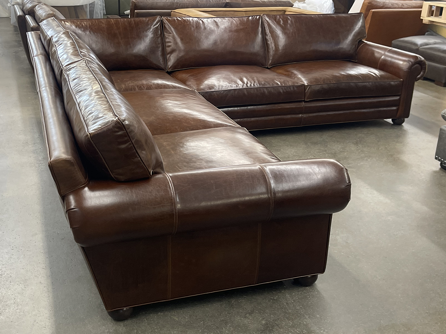 Langston Grand Corner Sectional in Mont Blanc Bourbon Leather - LAF side view
