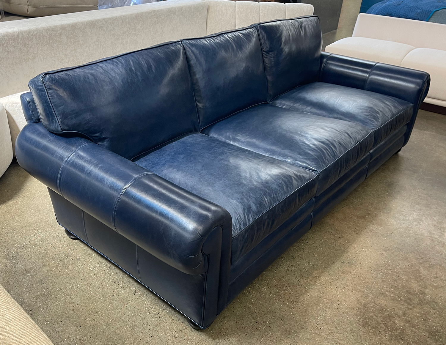 Langston Sofa in Mont Blanc Larkspur Blue Leather - LAF view - 108"L x 48"D