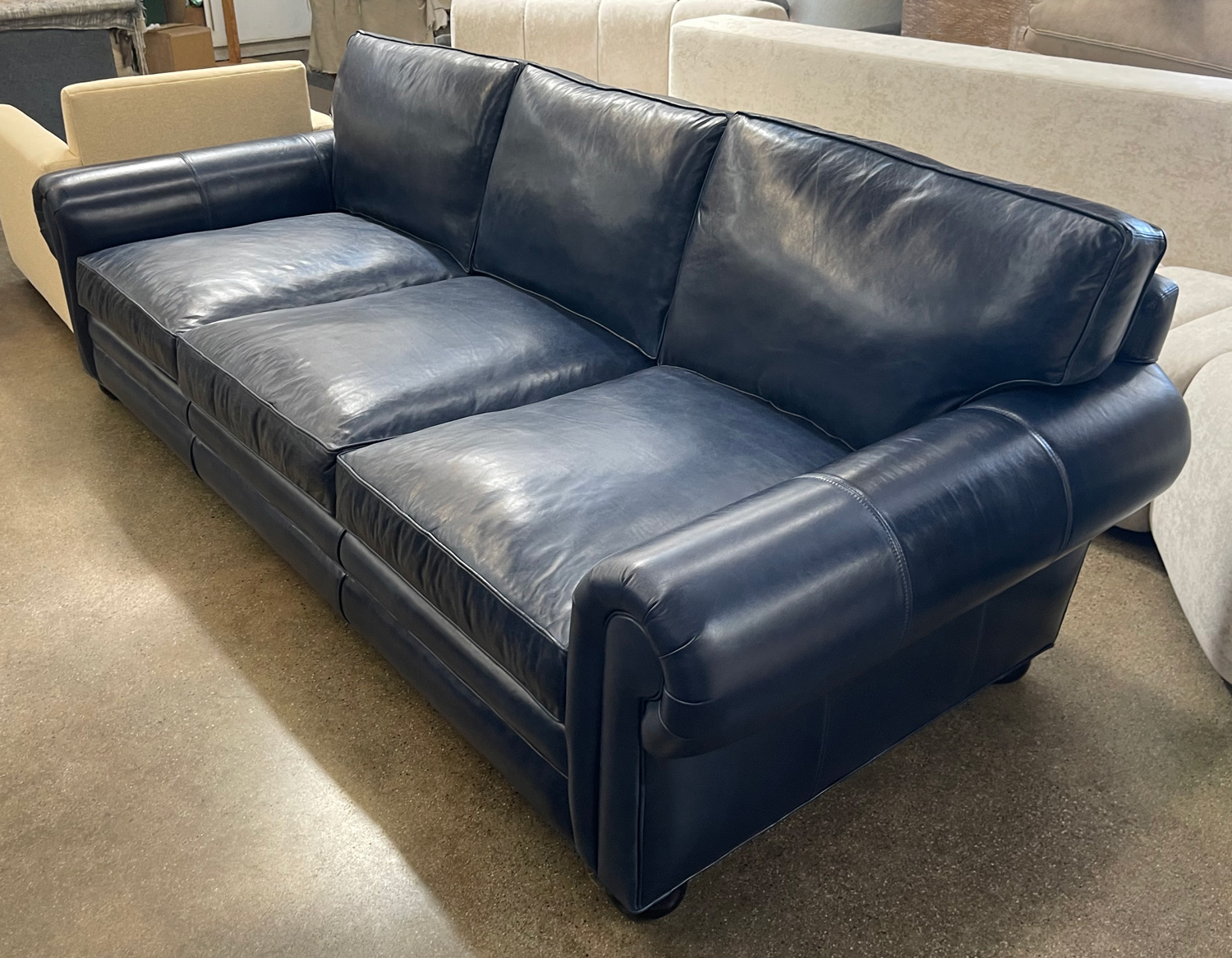 Langston Sofa in Mont Blanc Larkspur Blue Leather - 108"L x 48"D