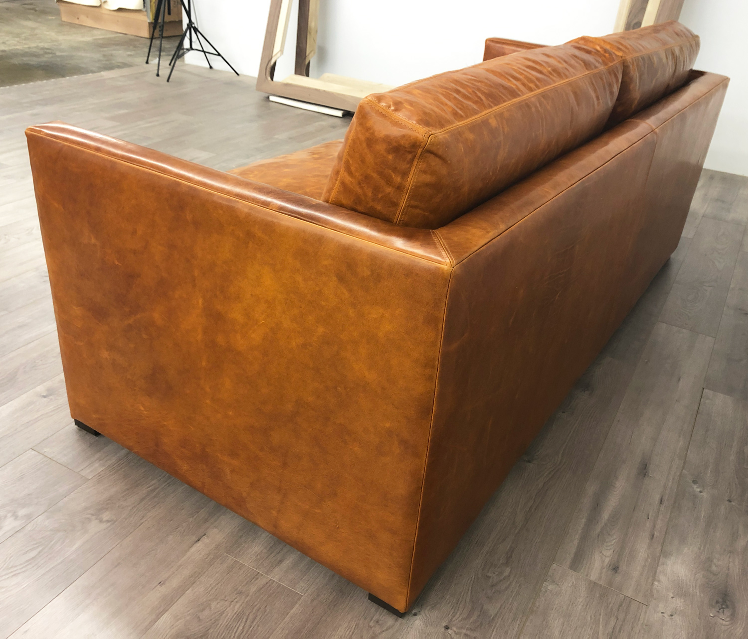 Oscar Leather Sofa in Domaine Bronze Leather - rear angle view