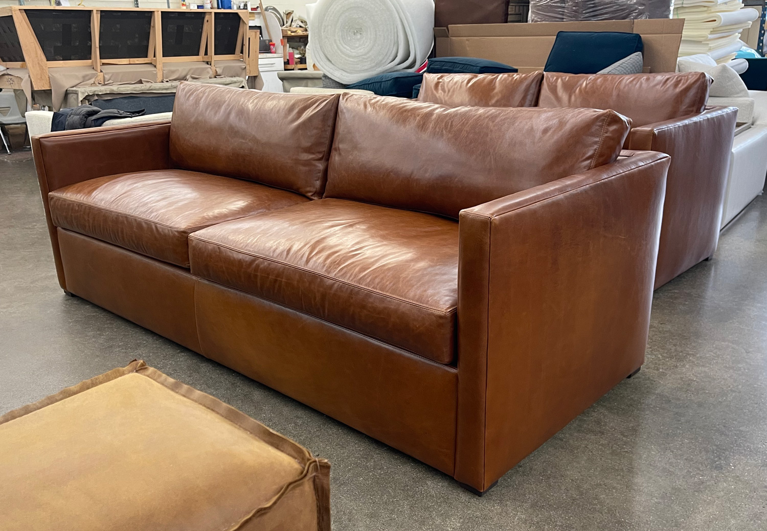 Oscar 8ft Leather Sofa in Italian Mont Blanc Caramel Leather - RAF front view