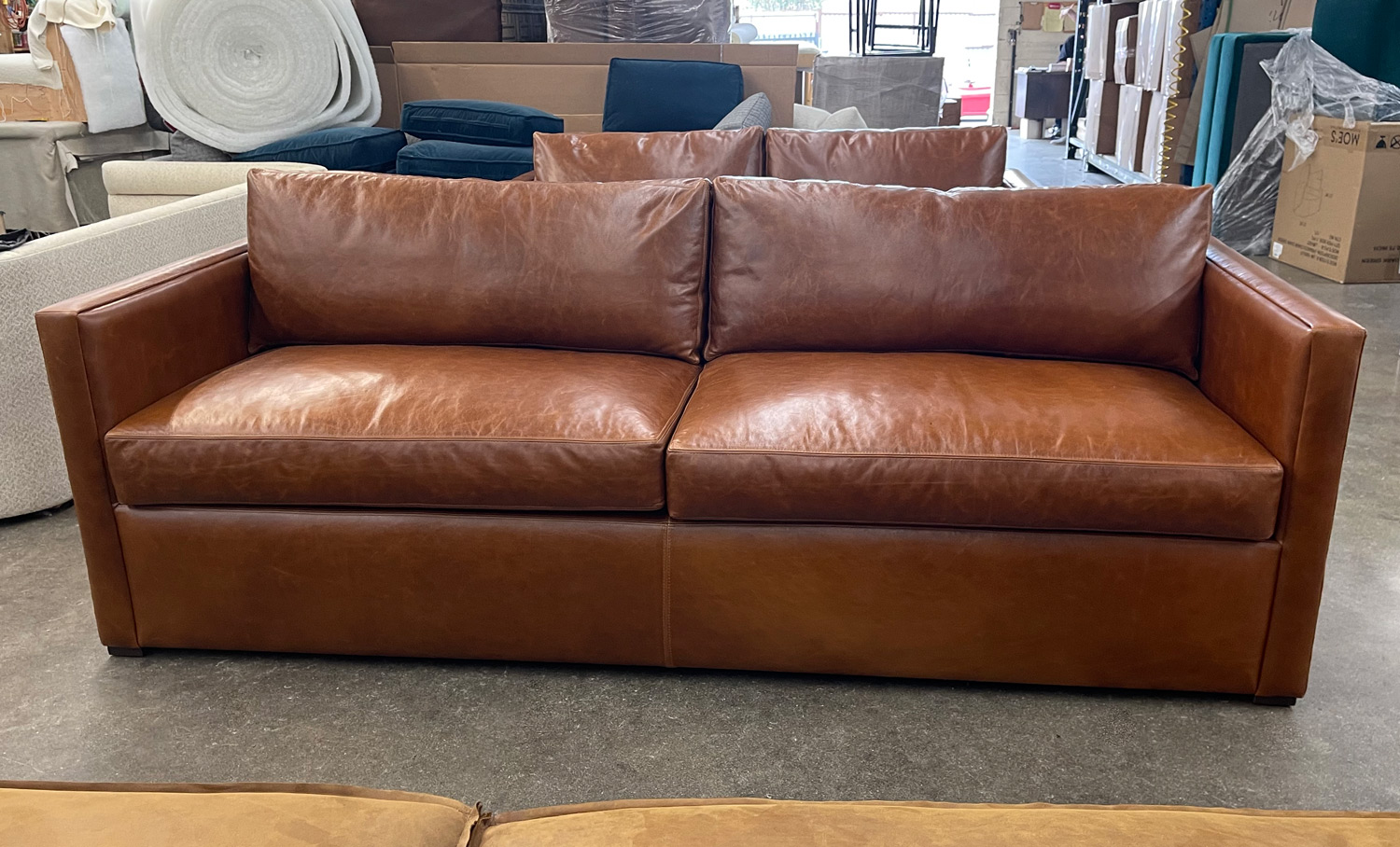 Oscar 8ft Leather Sofa in Italian Mont Blanc Caramel Leather - front view
