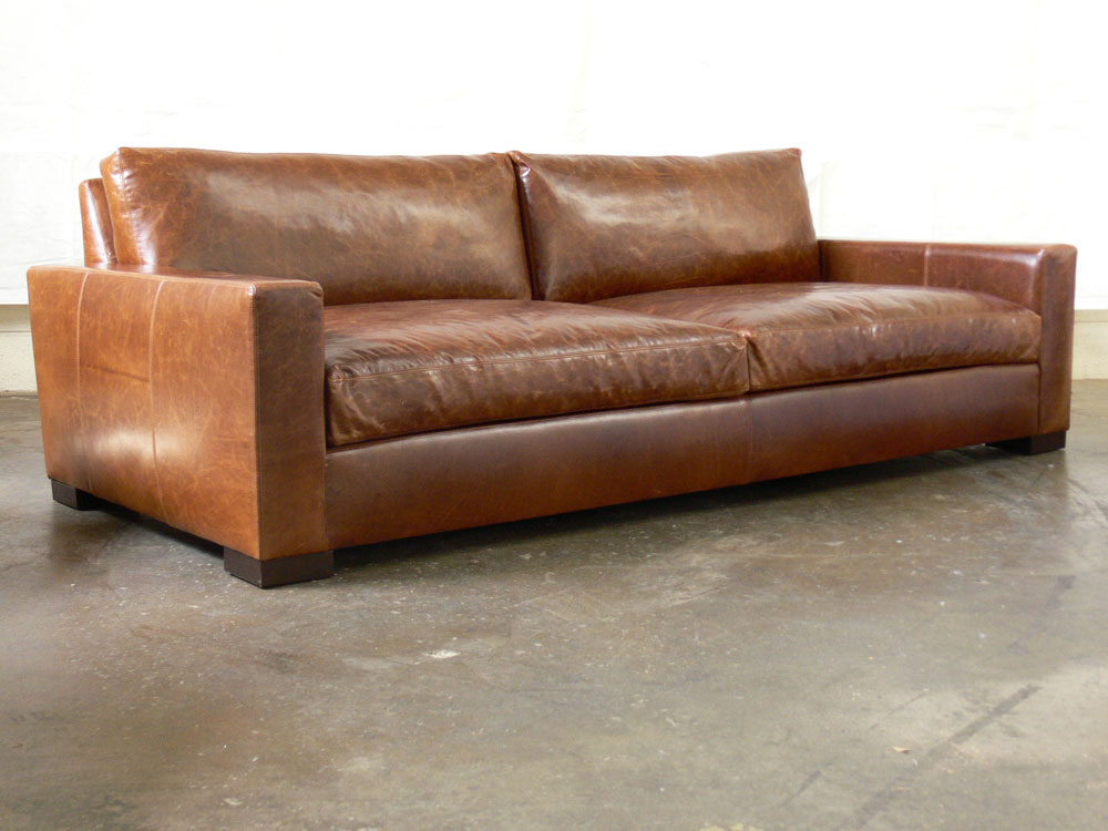 96″ Braxton Twin Cushion Leather Sofa in Brompton Vintage