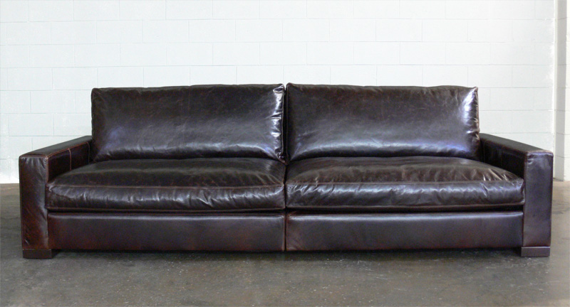 Braxton 108 inch x 46 inch Twin Cushion Leather Sofa in Italian Brompton Cocoa - Split Sofa - shown connected