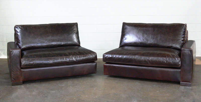 Braxton 108 inch x 46 inch Twin Cushion Leather Sofa in Italian Brompton Cocoa - Split Sofa - shown separated
