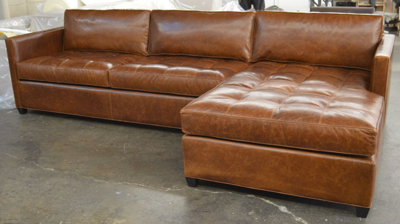 Right front view of the Arizona Leather Sofa Chaise Sectional in Italian Brompton Classic Leather