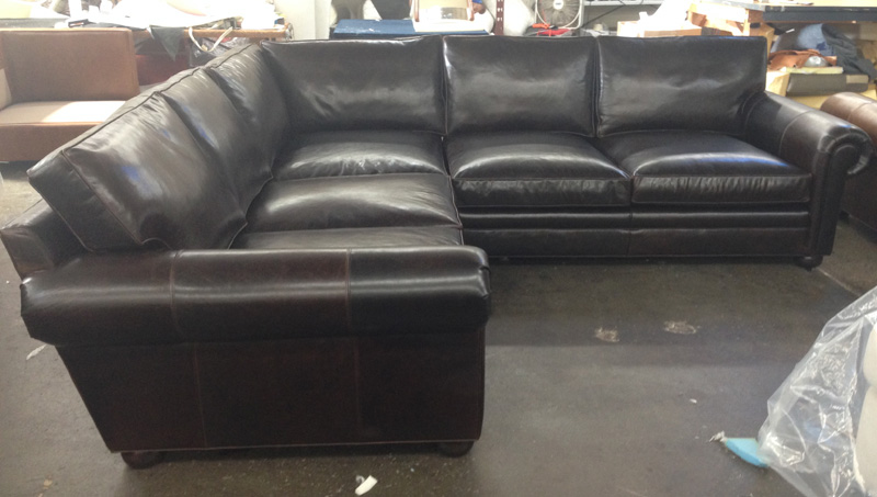 Langston Leather Corner Sectional with 12" length added, in Brompton Cocoa