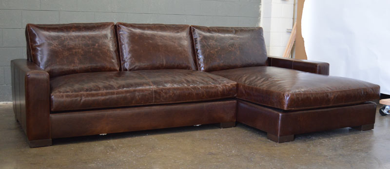 Front left angle view of Braxton Sofa Chaise Sectional in Italian Brompton Cocoa