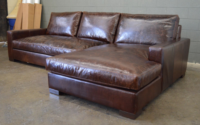 Front right angle view of Braxton Sofa Chaise Sectional in Italian Brompton Cocoa