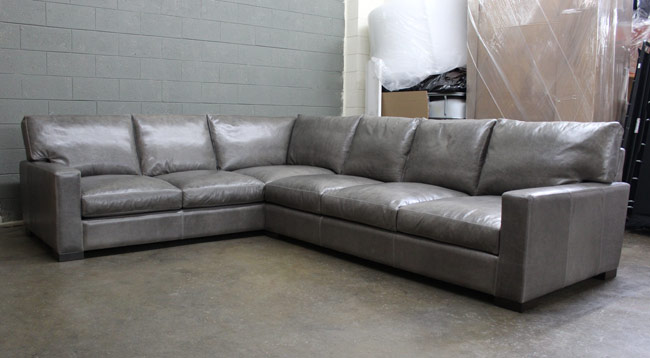 RAF Braxton Leather L Sectional in Mont Blanc Wolf