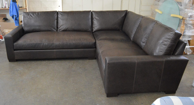 Upper Right Arm Facing view of the Braxton Mini L Sectional Sofa in Italian Berkshire Anthracite Leather