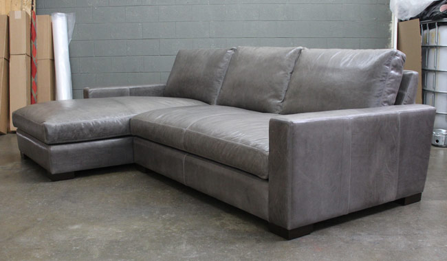 Left view of the Braxton Leather Sofa Chaise Sectional in Mont Blanc Wolf