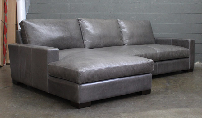 Right view of the Braxton Leather Sofa Chaise Sectional in Mont Blanc Wolf