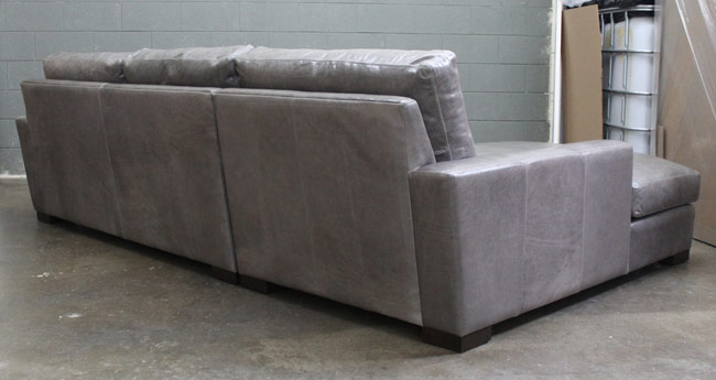 Rear view of the Braxton Leather Sofa Chaise Sectional in Mont Blanc Wolf