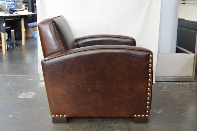 Side view of our Atlas Leather Library Chair in Italian Brompton Cocoa leather