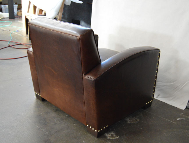 Back angle view of the Atlas Leather Library Chair in Italian Brompton Cocoa leather