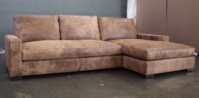 Front angle view of Braxton Sofa Chaise Sectional in Italian Destroyed Leather, Ragtime Natural