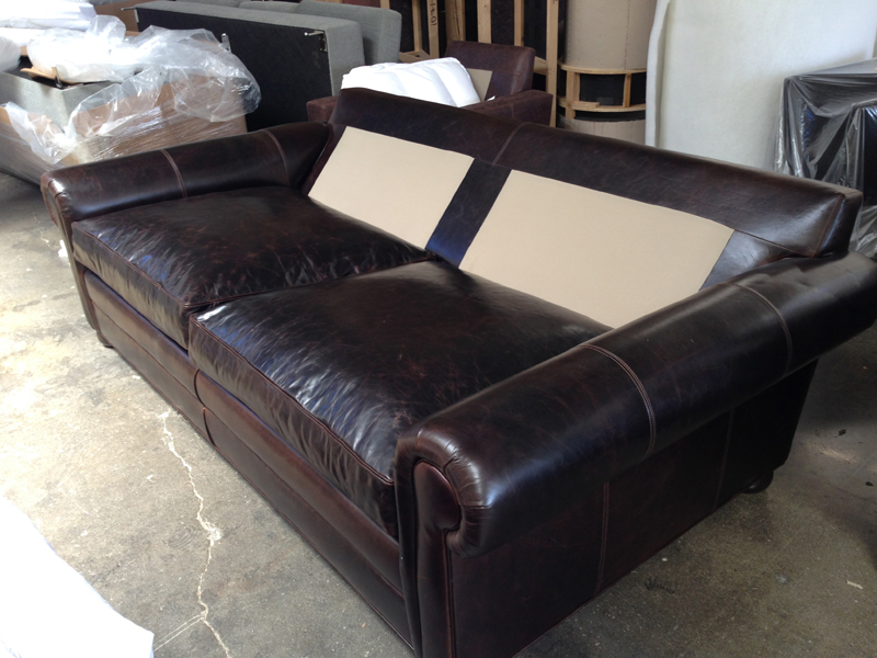 Langston Leather Sofa Sleeper - 48 inches deep - bottom cushions on