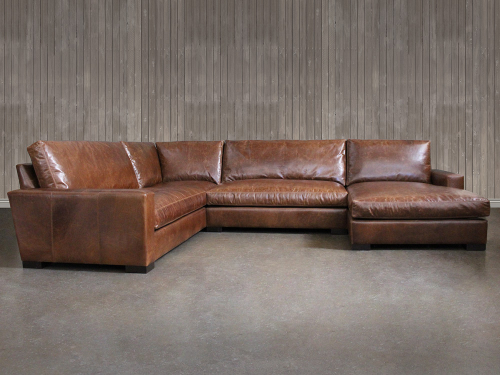 Braxton Leather L Sectional Sofa With, Small Scale Leather Sectional Sofas
