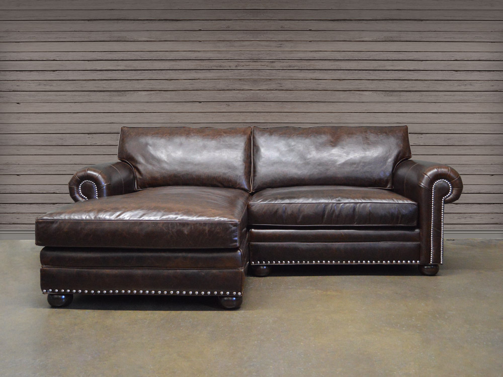 Langston Mini Leather Sofa Chaise, Leather Chaise Sofa Sectional