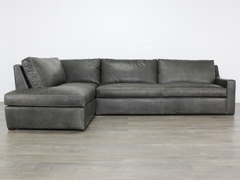 Julien Track Arm Leather Bumper Sectional, Worn Leather Sectional Sofa