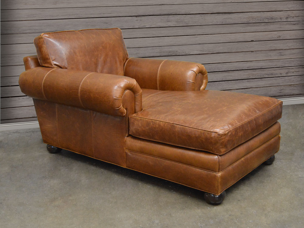Langston Leather Chaise, Tan Leather Chaise Lounge
