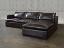 Front side view of the Reno Leather Sofa Chaise Sectional in Mont Blanc Truffle