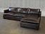 Higher front view of the Reno Leather Sofa Chaise Sectional in Mont Blanc Truffle