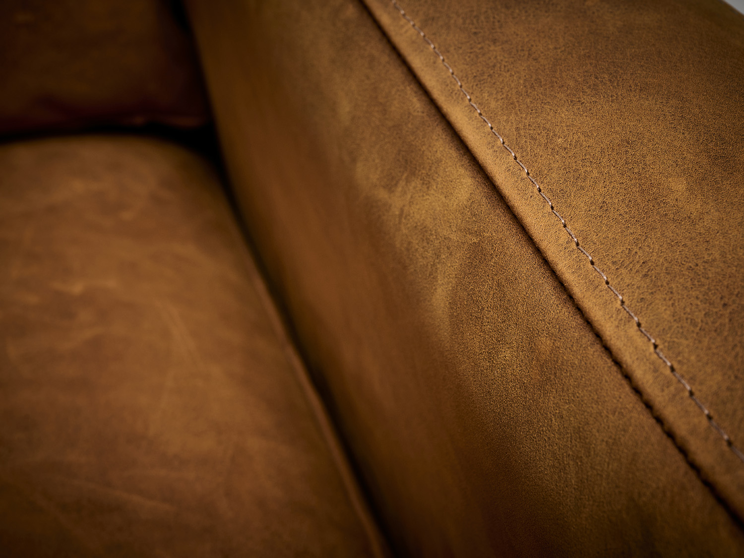 In Stock 96 x 40 Muir Track Arm Leather Sofa in Full Aniline Burnham Sycamore Nubuck Leather - detail 1