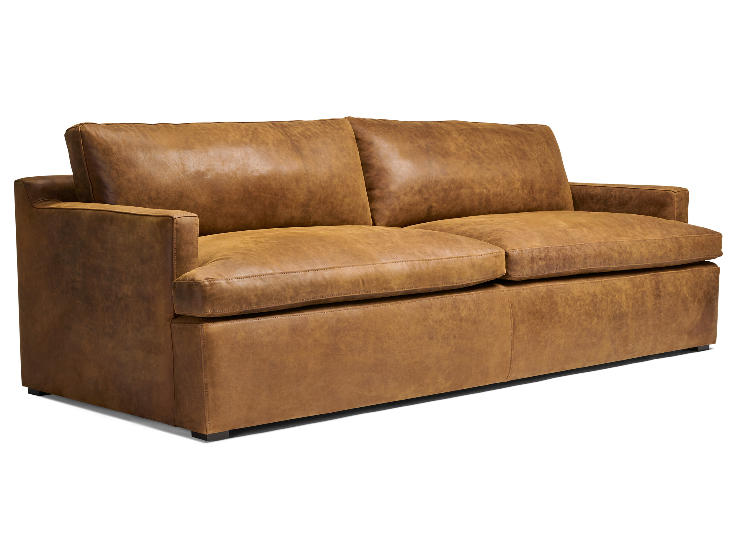 In Stock 96 x 40 Muir Track Arm Leather Sofa in Full Aniline Burnham Sycamore Nubuck Leather - front angle
