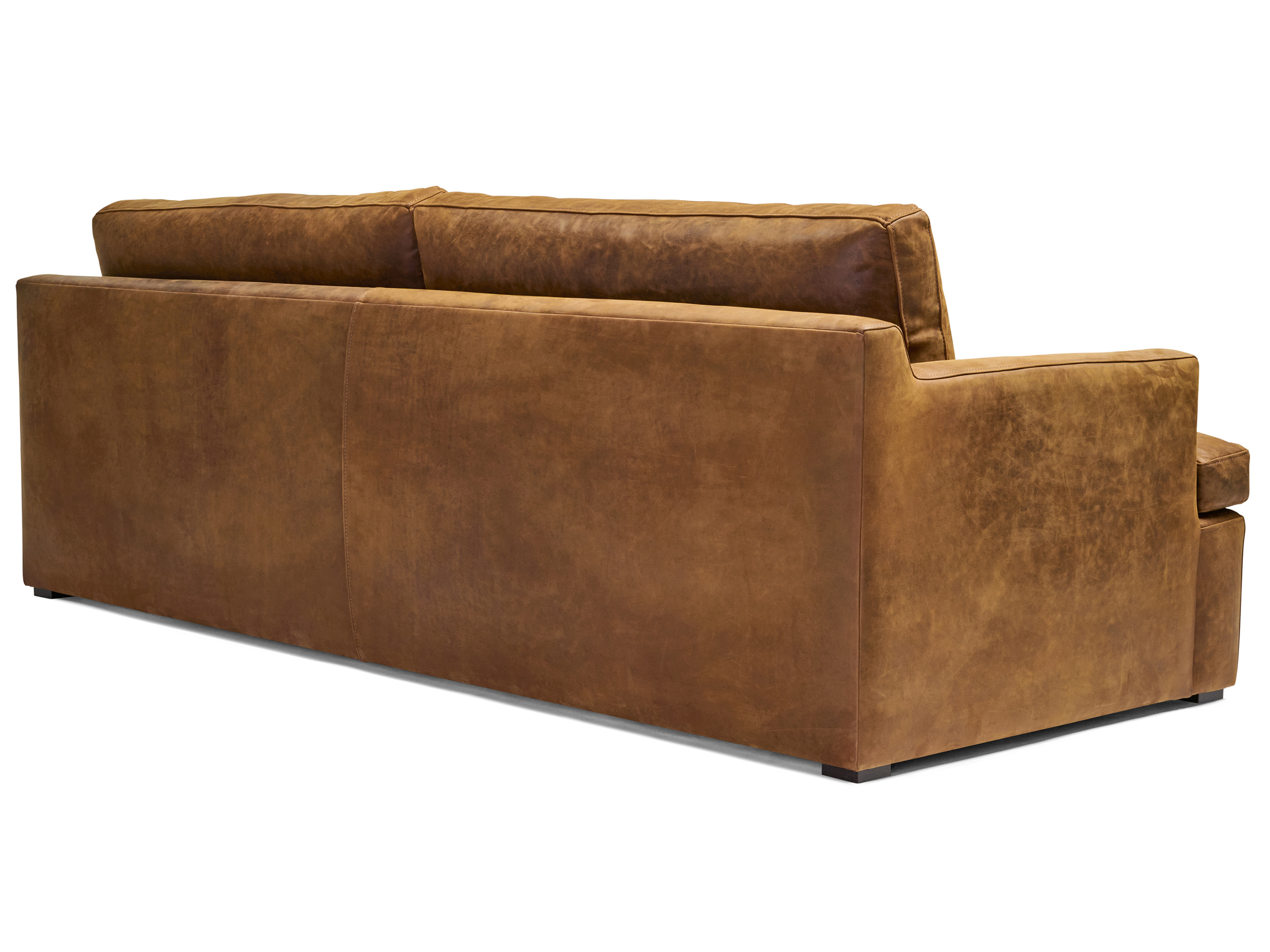 In Stock 96 x 40 Muir Track Arm Leather Sofa in Full Aniline Burnham Sycamore Nubuck Leather - rear angle